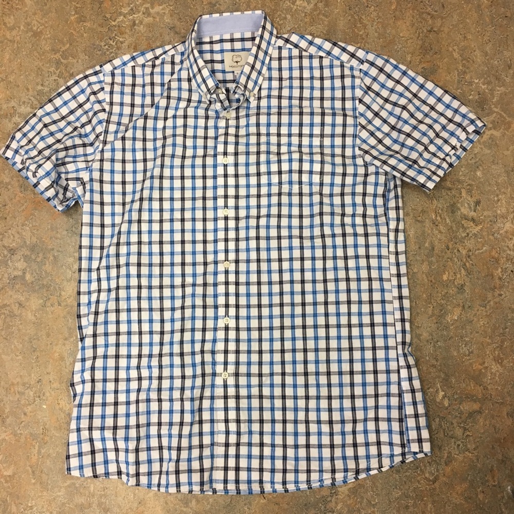 Mocotono Short Sleeve Button Up Plaid Stripe Shirt